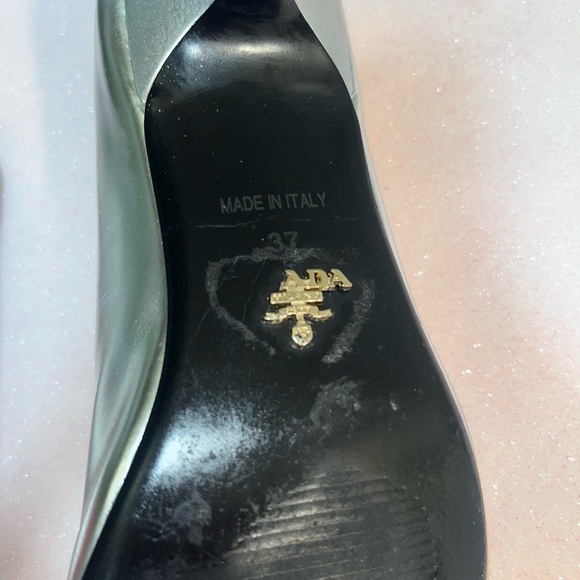 Prada patten silver leather kitten heels with black leather bow size 6.5 US - Picture 10 of 14